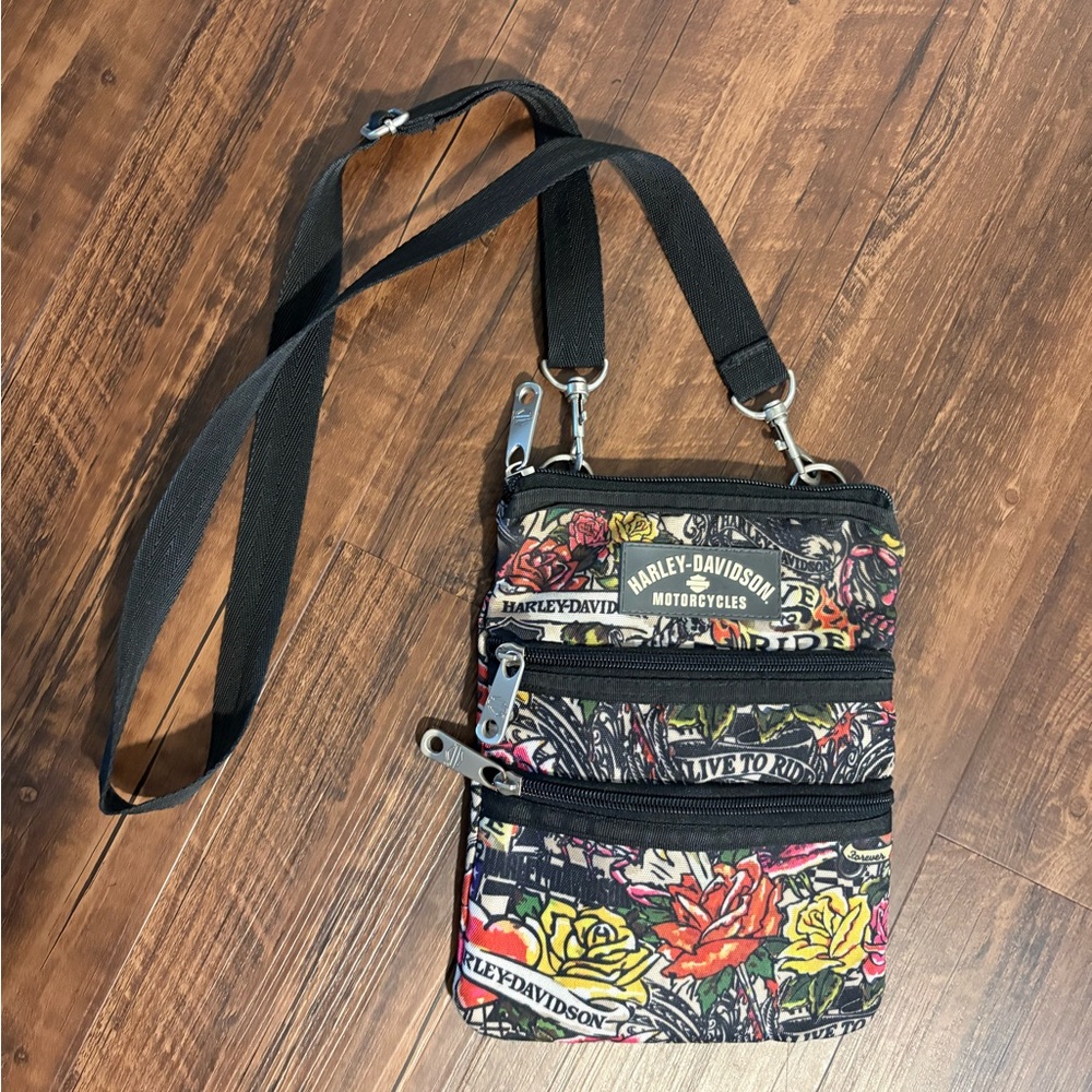 Harley-Davidson Black Floral Crossbody Bag